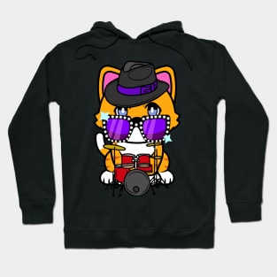 Funny orange cat is playing the drums Hoodie